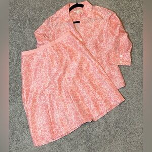 Banana Republic Women’s Silk Skirt Set M Vintage 80s/90s Pink Floral Pleated